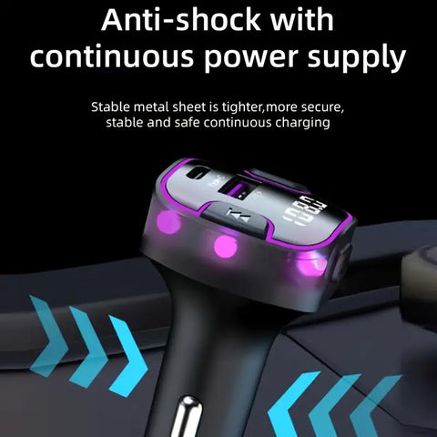 Wireless Car FM Transmitter BT V5.0 with Colorful LED Lights - Convenient MP3 Player with charge cable